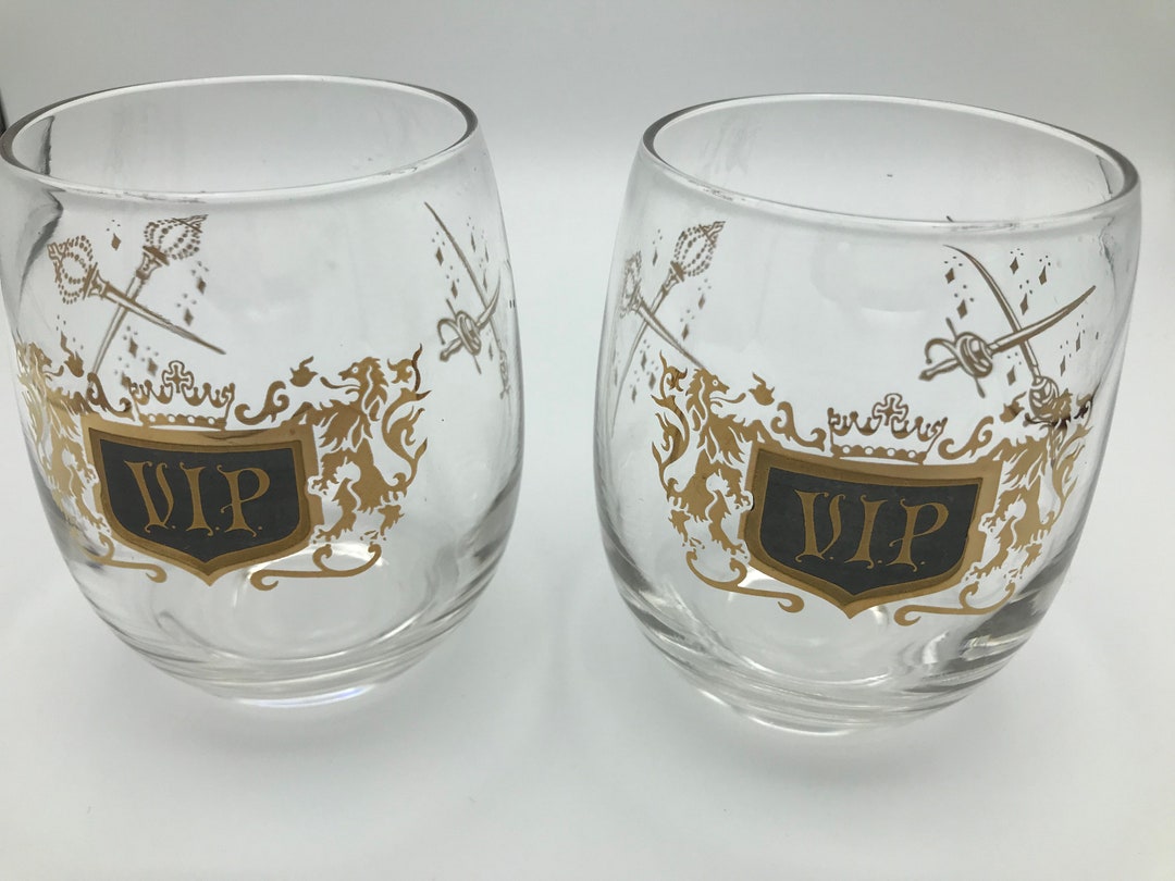 Glass Set Vip Mid Century Modern VIP Large Glasses With Gold Details - Set of 2 - Etsy