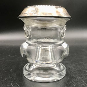 Vintage Clear Glass and Silver Plate Trim  3” Tooth Pick Holder Mini Ice Bucket