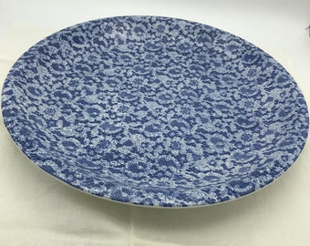 Vintage W Bach Stoneware Blue White Lace Design 12” Serving Trays - 2 count