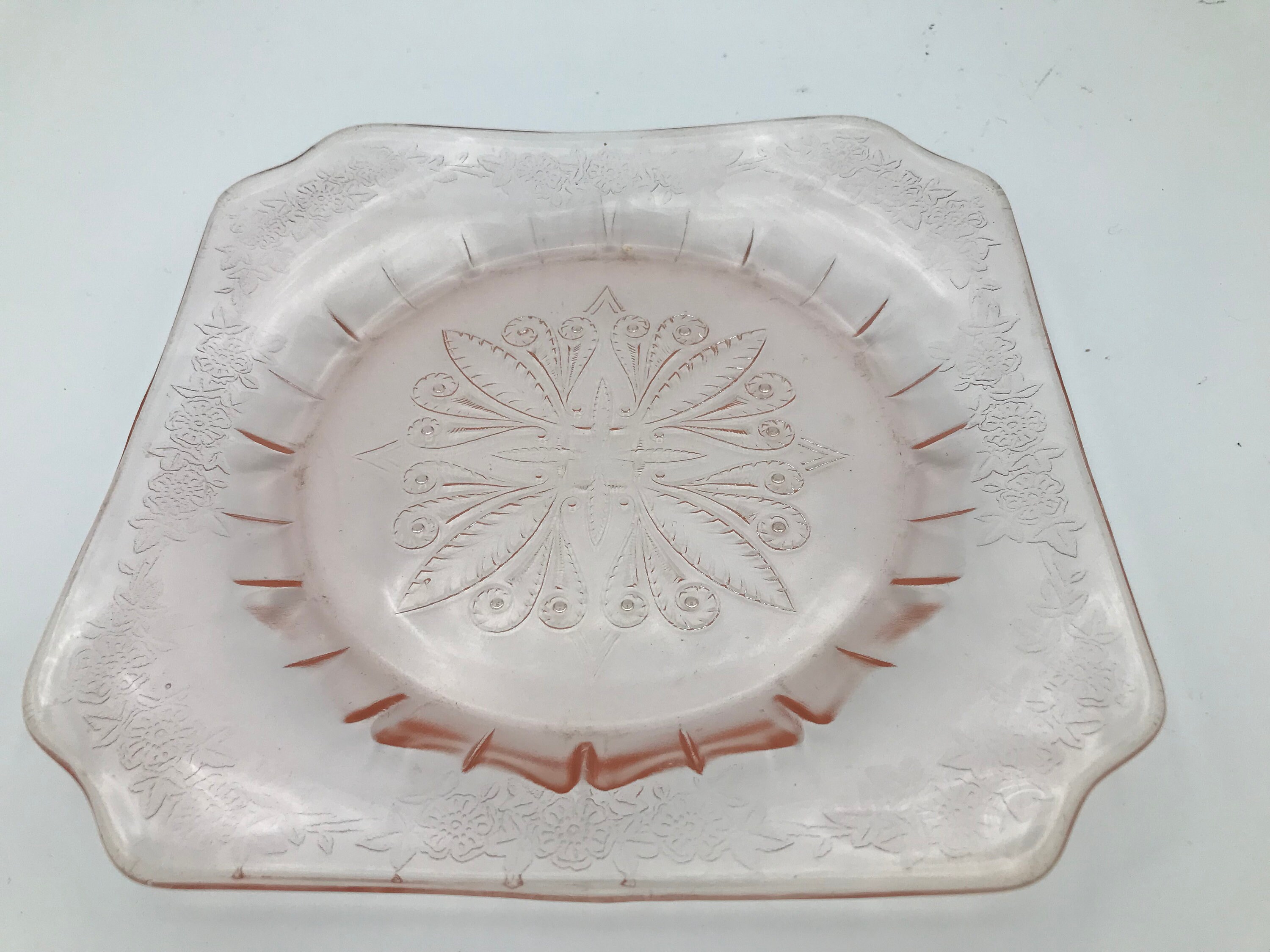 Pink Depression Glass Square Plate