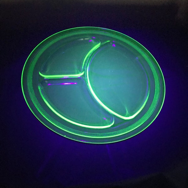 Vintage Uranium Glass Vaseline Glass Divided Dining Room 10" Plate - Sold individually