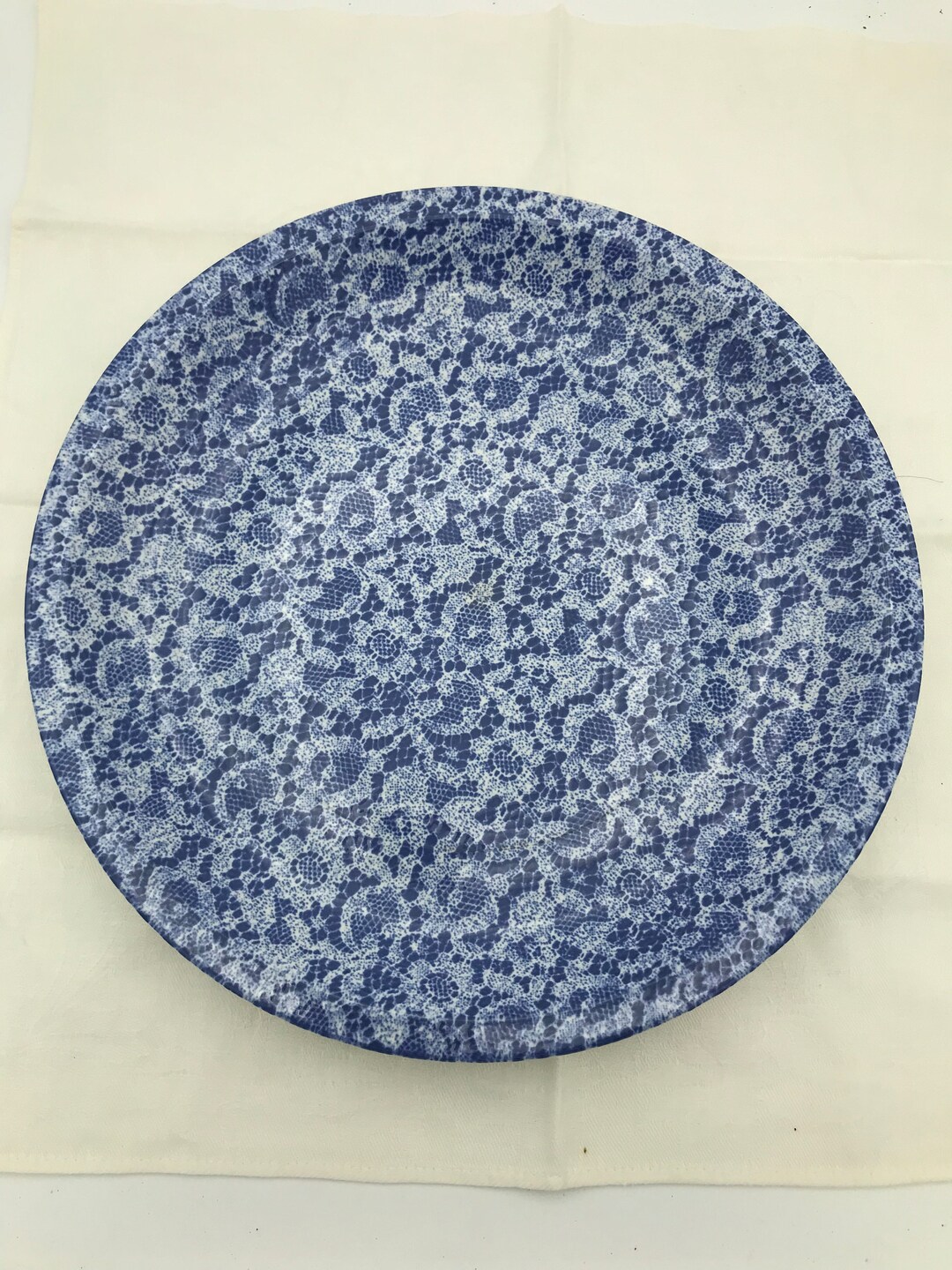 Vintage W Bach Stoneware Blue White Lace Design 11 Dinner Etsy