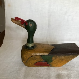 Vintage Korean Wedding Wooden Duck with Red String - 9"