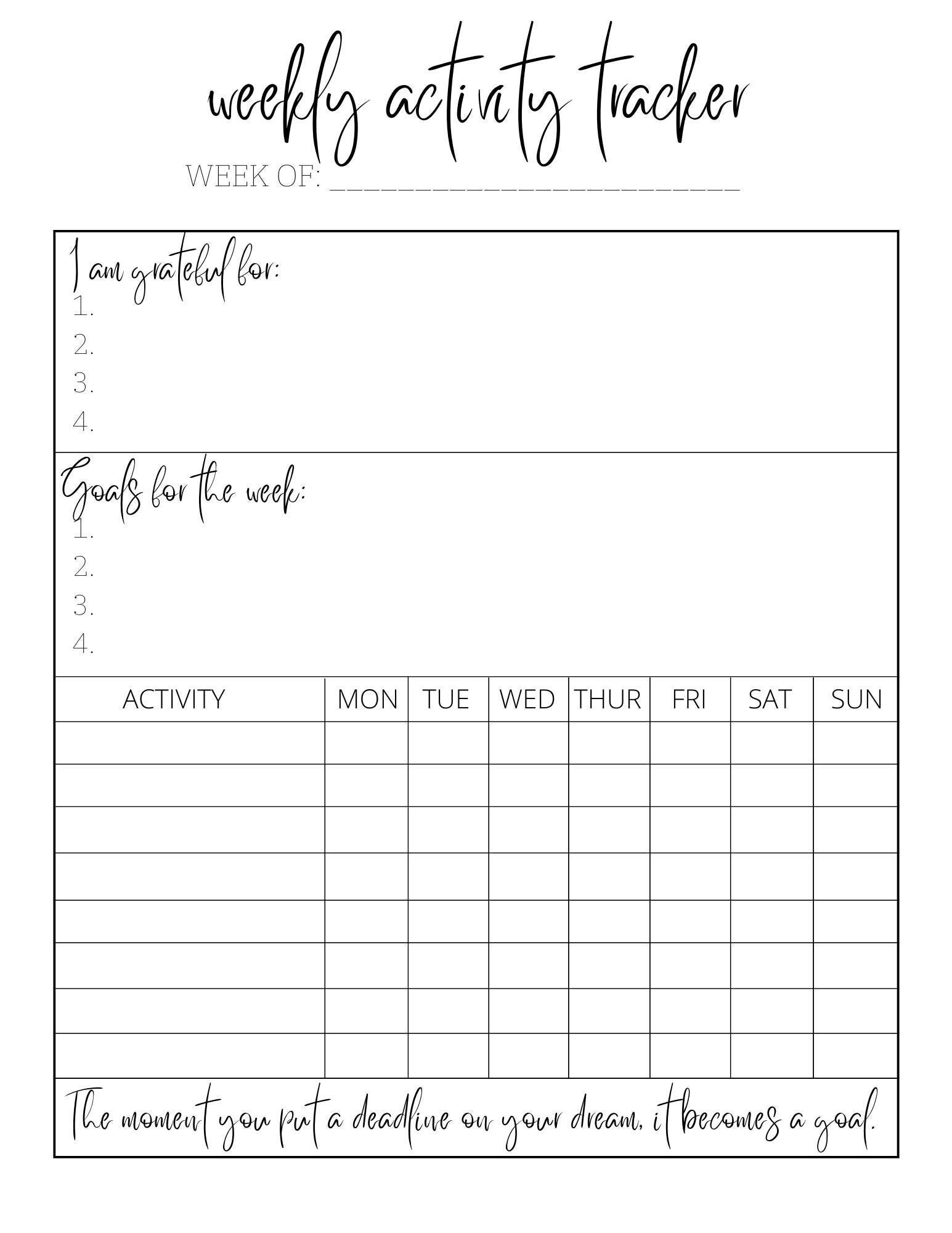 Weekly activity tracker etsy