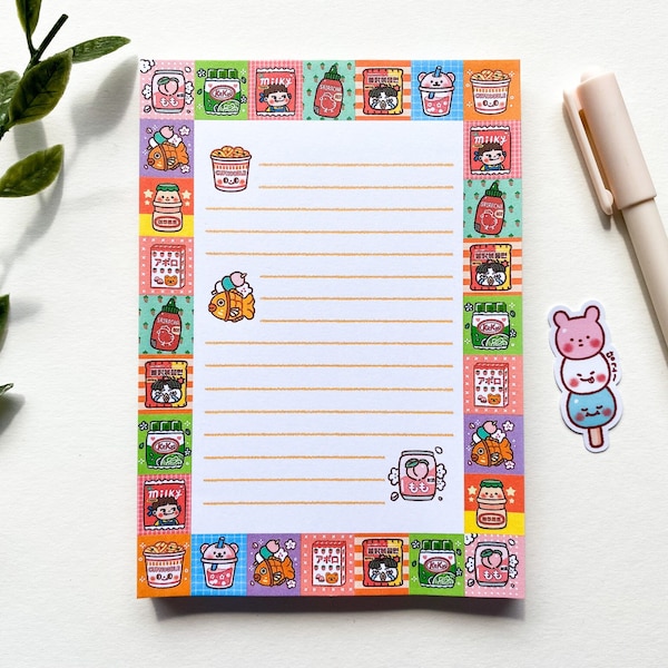 A6 Asian Snacks Memopad - lined, aesthetic, cute, kawaii, notepad, Korean, Japanese, A6