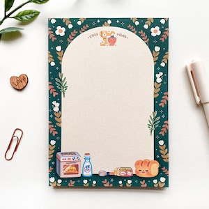 A5,A6 Cozy Bakery Memopad with a cardboard backing / cute, kawaii, aesthetic, autumn, winter, bread, notepad image 1