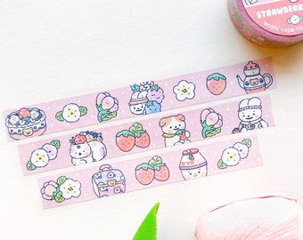 Strawberry Milk Washi Tape - 15mm x 10m / Korean stationery / kawaii, cute, aesthetic, bullet journal, flower, spring