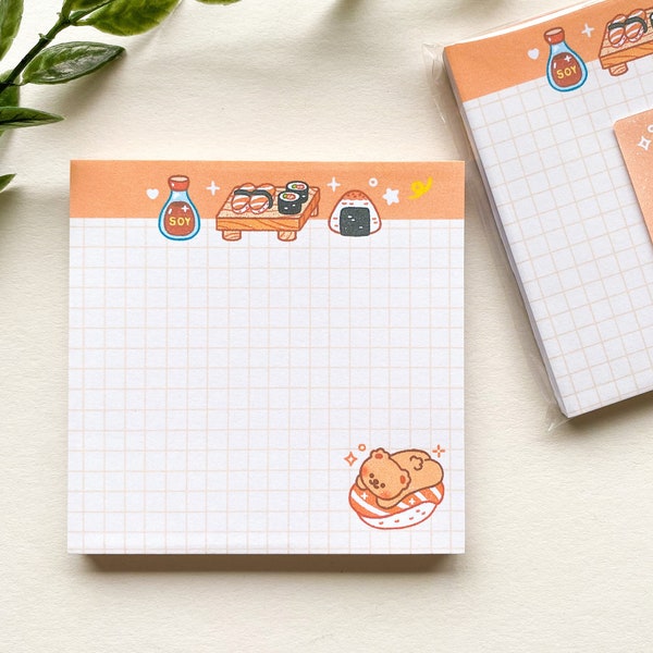 Sushi Time Memopad - grid, to do, bear, aesthetic, cute, kawaii, notepad, Korean, Japanese