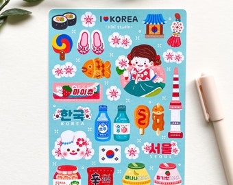 I Love Korea sticker sheet - cute, kawaii, aesthetic, Korean, asian