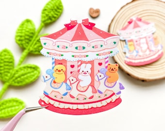 Cute Carousel vinyl sticker / kawaii, cute, aesthetic, Korean, asian, animal, bear, rabbit, duck