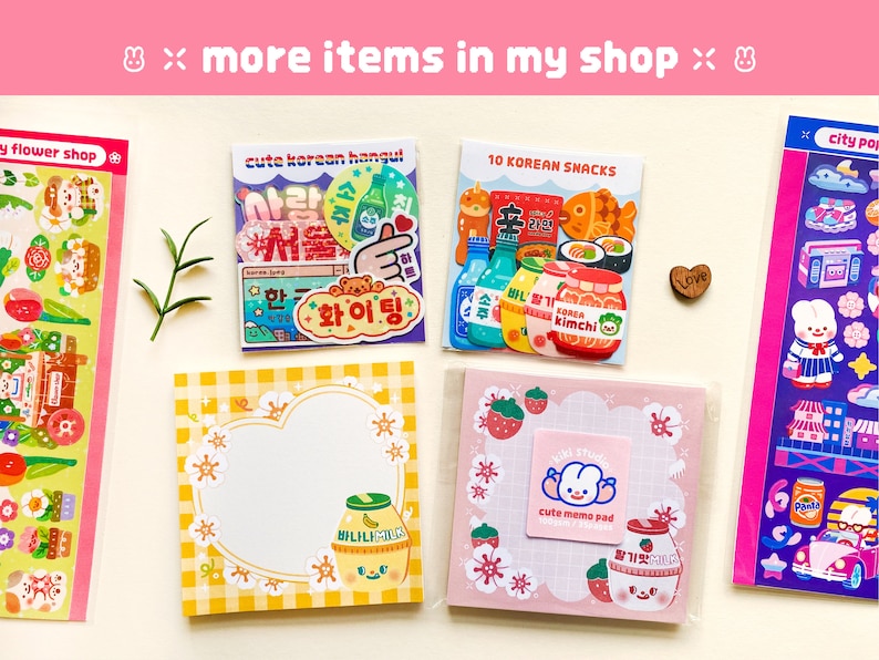 Korean Banana & Strawberry Milk Memopad with a cardboard backing / pink, yellow, sakura, cute, kawaii, aesthetic, notepad image 6