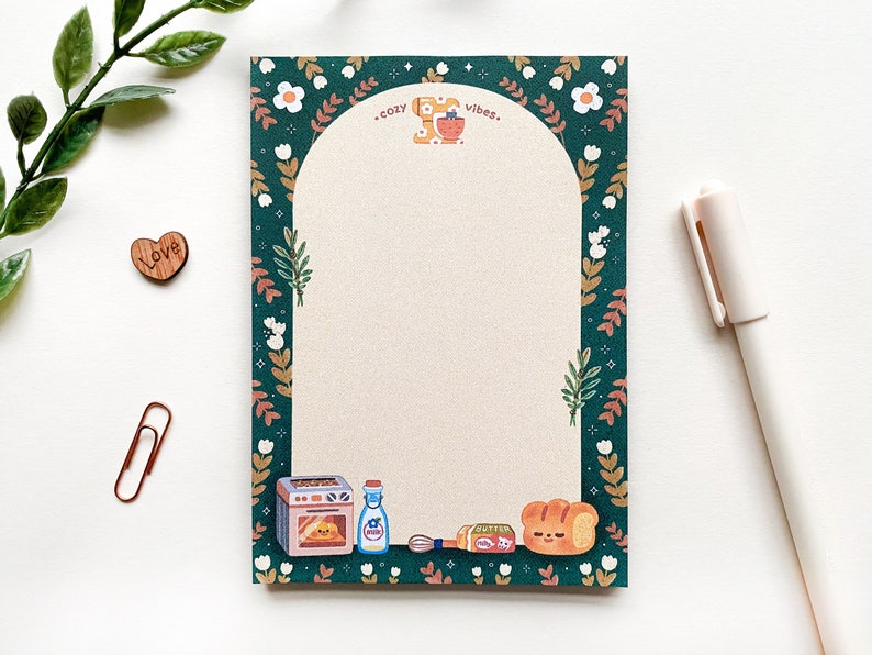 A5,A6 Cozy Bakery Memopad with a cardboard backing / cute, kawaii, aesthetic, autumn, winter, bread, notepad image 1