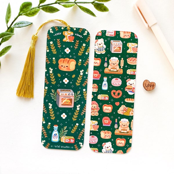 Cozy Bakery Bookmark - kawaii, cute, aesthetic, books, bread, baking, reading, Korean stationery