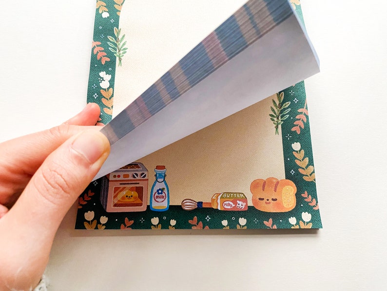 A5,A6 Cozy Bakery Memopad with a cardboard backing / cute, kawaii, aesthetic, autumn, winter, bread, notepad image 5