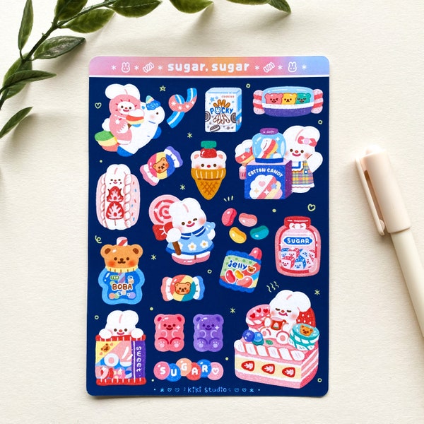 Sugar, Sugar sticker sheet sticker sheet - cute, kawaii, aesthetic, rabbit, candy, sweets, Korean, asian