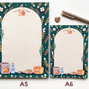 A5,A6 Cozy Bakery Memopad with a cardboard backing / cute, kawaii, aesthetic, autumn, winter, bread, notepad image 2