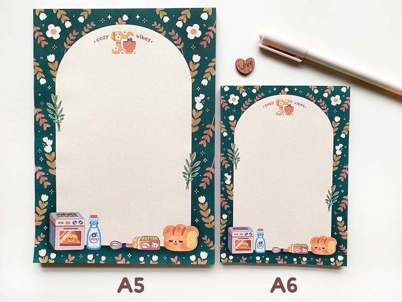 A5,A6 Cozy Bakery Memopad with a cardboard backing / cute, kawaii, aesthetic, autumn, winter, bread, notepad image 2