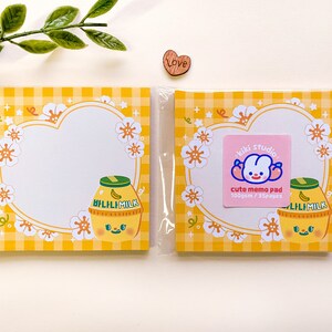 Korean Banana & Strawberry Milk Memopad with a cardboard backing / pink, yellow, sakura, cute, kawaii, aesthetic, notepad image 3