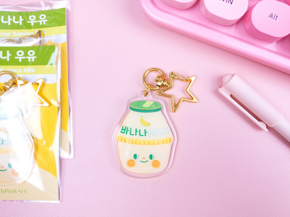 Korea Banana Milk Keychain Korean Theme Acrylic Keyring / Etsy