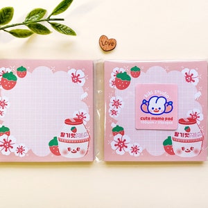 Korean Banana & Strawberry Milk Memopad with a cardboard backing / pink, yellow, sakura, cute, kawaii, aesthetic, notepad image 2