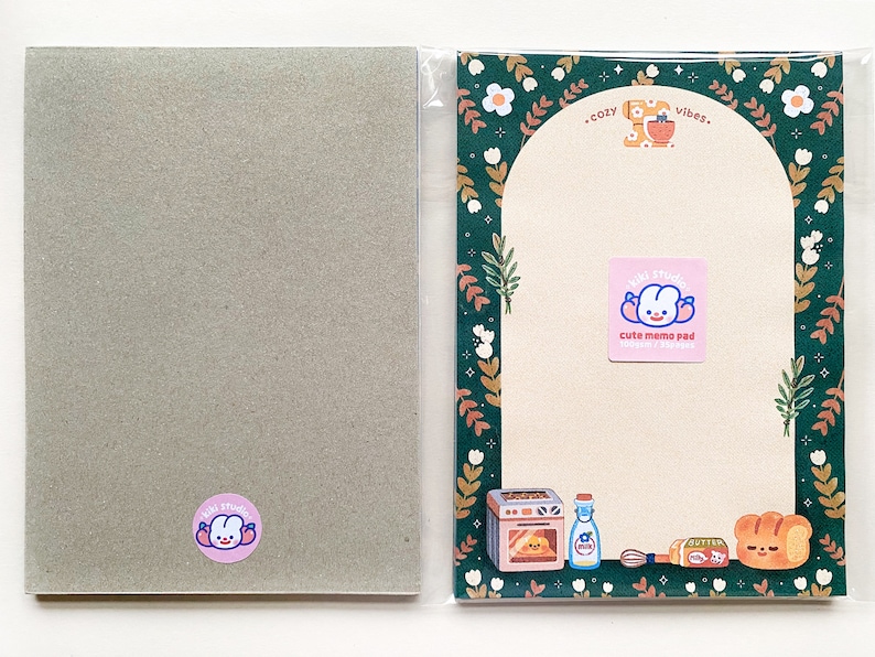 A5,A6 Cozy Bakery Memopad with a cardboard backing / cute, kawaii, aesthetic, autumn, winter, bread, notepad image 3