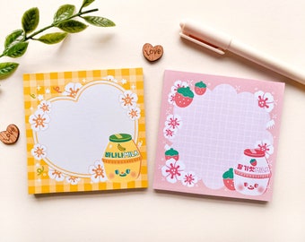 Bloc-notes coréen banane et fraise - avec un support en carton / rose, jaune, sakura, mignon, kawaii, esthétique, bloc-notes