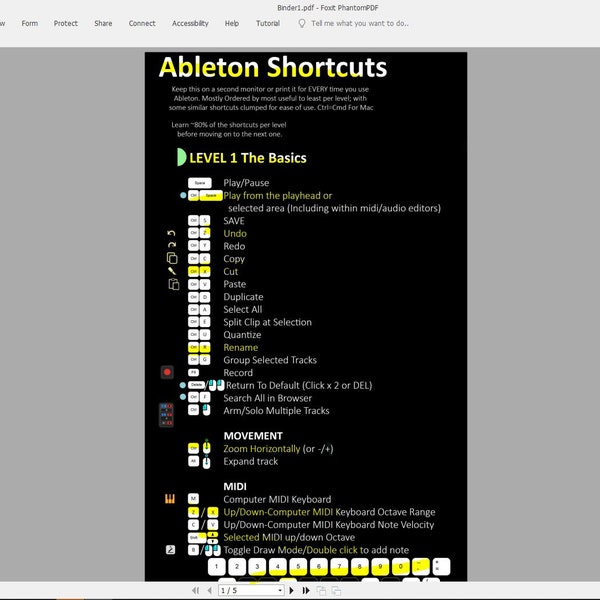 Ableton Live Shortcut Spickzettel