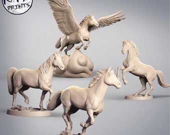 Miniature Horse Figurines: Flying Pegasus and Horses in various poses - Digital Download - stl