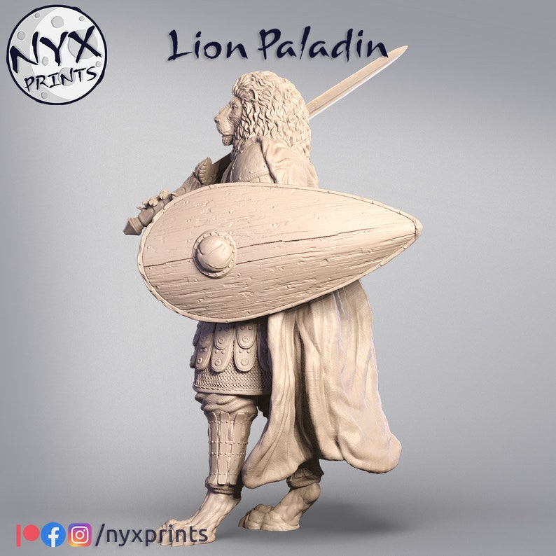3D Printable Lion Paladin Miniature with Byzantine-Inspired image 1