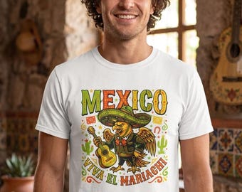 Mexico Mariachi Rooster T-Shirt Viva El Mariachi Sombrero Guitar Graphic Tee