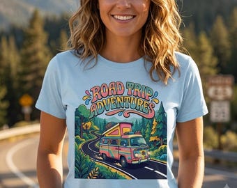 Road Trip Shirt Retro Camper Van Adventure Graphic Tee | Unisex Vintage Travel Gift Wanderlust Tshirt