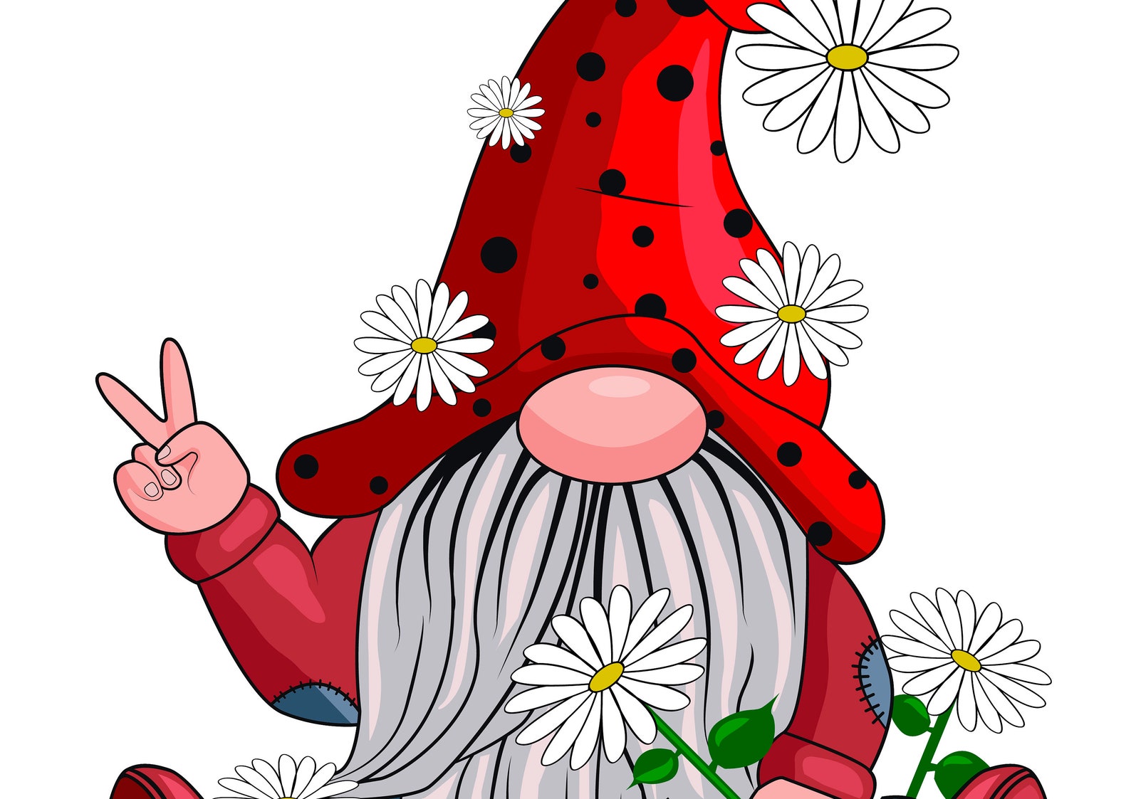 Hippie Gnome Let it be SVG Peace Hand Sign White Daisy PNG Etsy