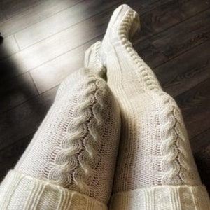 KNITTED Thigh High Stockings For Ladies Girls Cable Knit Socks