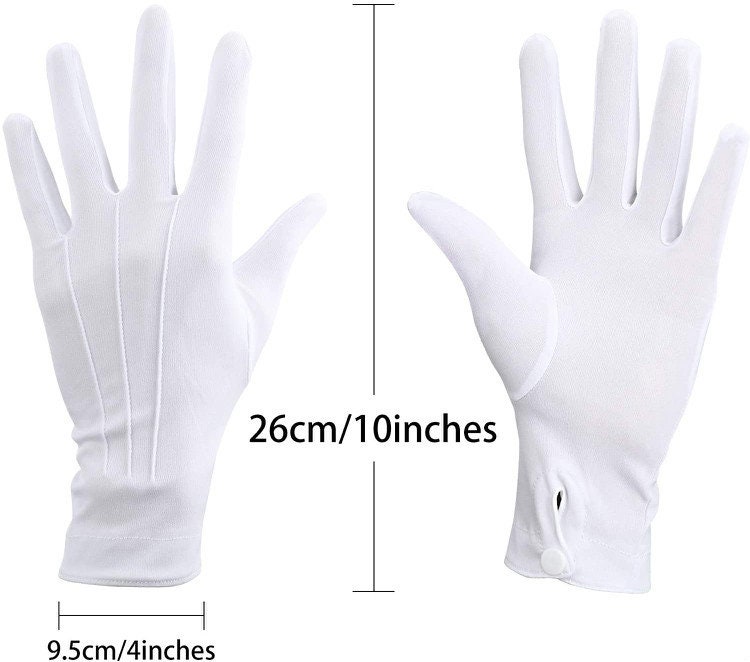 Guantes de desfile Guantes de etiqueta para mujeres y hombres Algodón blanco  Disfraz formal de esmoquin Guantes de guardia de honor Guantes de  inspección de cierre a presión para monedas, joyas