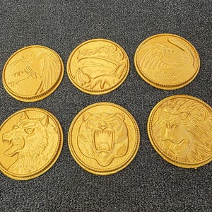 Ninjetti Power Coins Set | Fits 3D-Printed Power Rangers Morpher | Falcon, Bear, Wolf, Ape, Frog, Crane | MMPR Cosplay Props