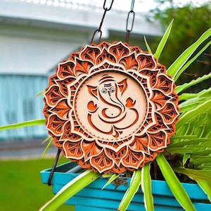 Ganesh Wall Art Mandala Wooden Wall Art Housewarming Gift Wooden Ganesha Home Décor Craft Sculpture for Entry Gate Decor Antique Wooden Art