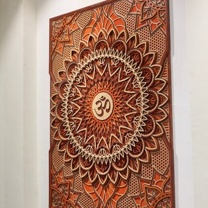 Om Wall Art Extra Large Wall Art Horizontal Mandala Wall Hanging Art India Wall Art Spiritual Wall Art Chakra Big Mandala Art Ohm Wooden Art