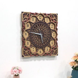 Mandala Clock Living Room Décor Wall Clock House Warming Gift for Him Apartment Office Wall Clock Square Mandala Art Wall Hanging Clock