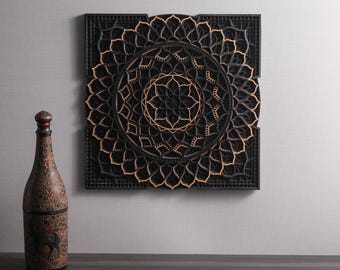 Square Mandala Wall Art, Layered Wooden Home Decor