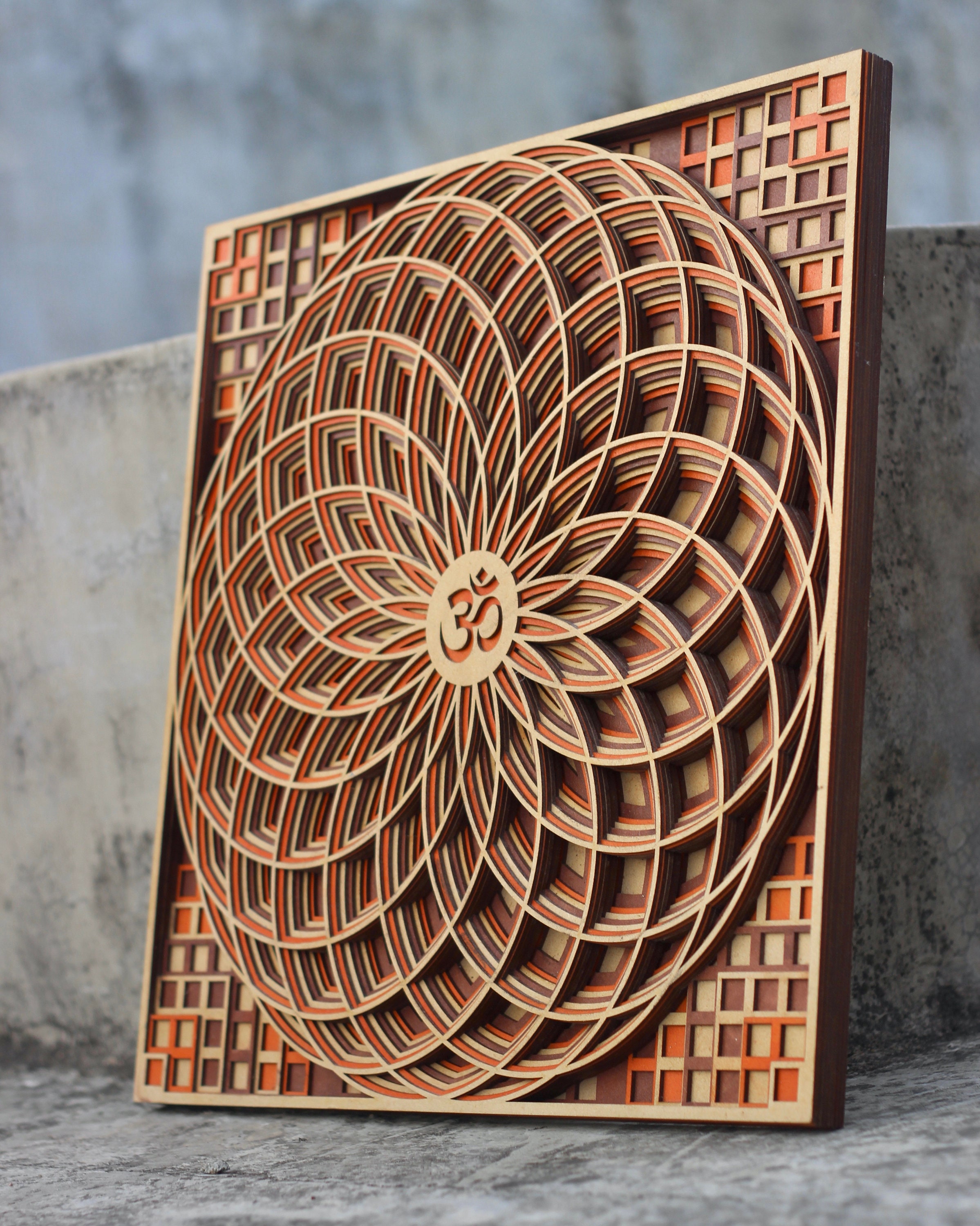 Om Mandala Wall Art Wooden Living Room Décor Ohm Spiritual Wall Art