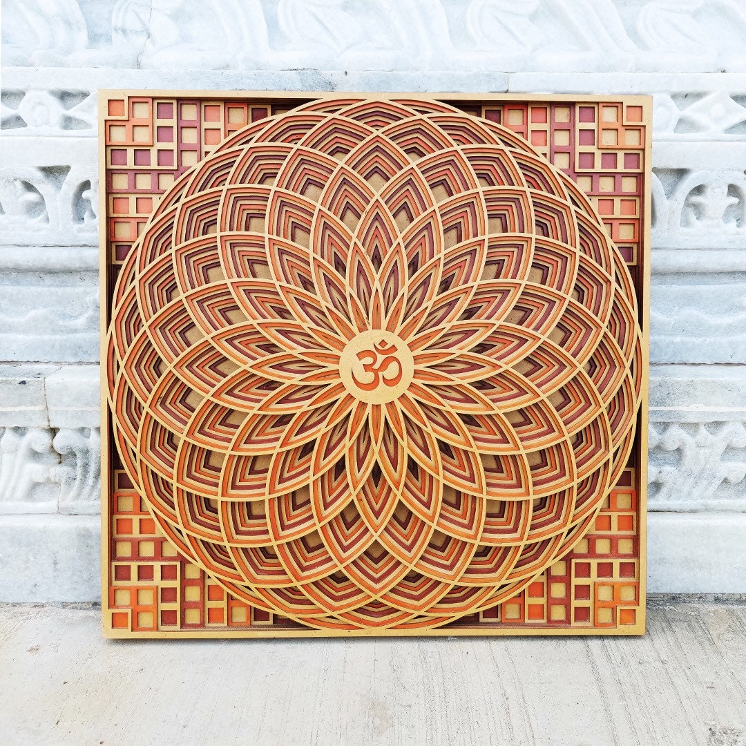Om Mandala Wall Art Wooden Living Room Décor Ohm Spiritual Etsy