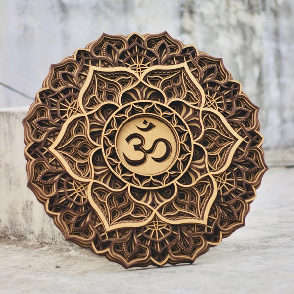 Ohm Mandala WallArt Sahasrara Charkra Wooden Living room decor Spiritual Wall Decor House warming gift