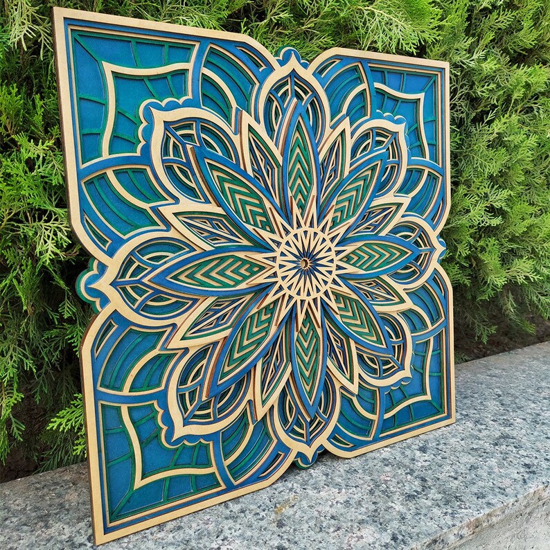 Mandala Wall Art Square Mandala Wooden Living Room Décor Spiritual Wall Decor Art House Warming Gift Ananda Wall Art Apartment Wall Decor image 8