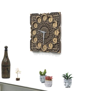 Wooden Wall Clock Mandala Wall Clock Circle Living Room Clock House Warming Gift for Him Wall Décor Clock Office Clock Apartment Wall Clock