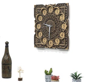 Wooden Mandala Wall Clock: Layered Boho Home Decor