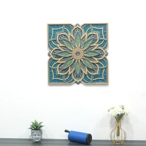 Mandala Wall Art Square Mandala Wooden Living Room Décor Spiritual Wall Decor Art House Warming Gift Ananda Wall Art Apartment Wall Decor image 10