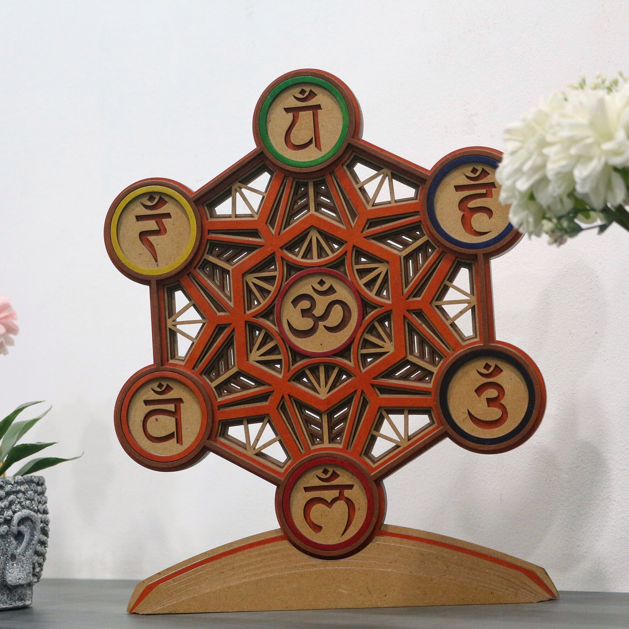 7 Chakra Metatron Wooden Mandala for Office Desk Spiritual Decor Yoga ...