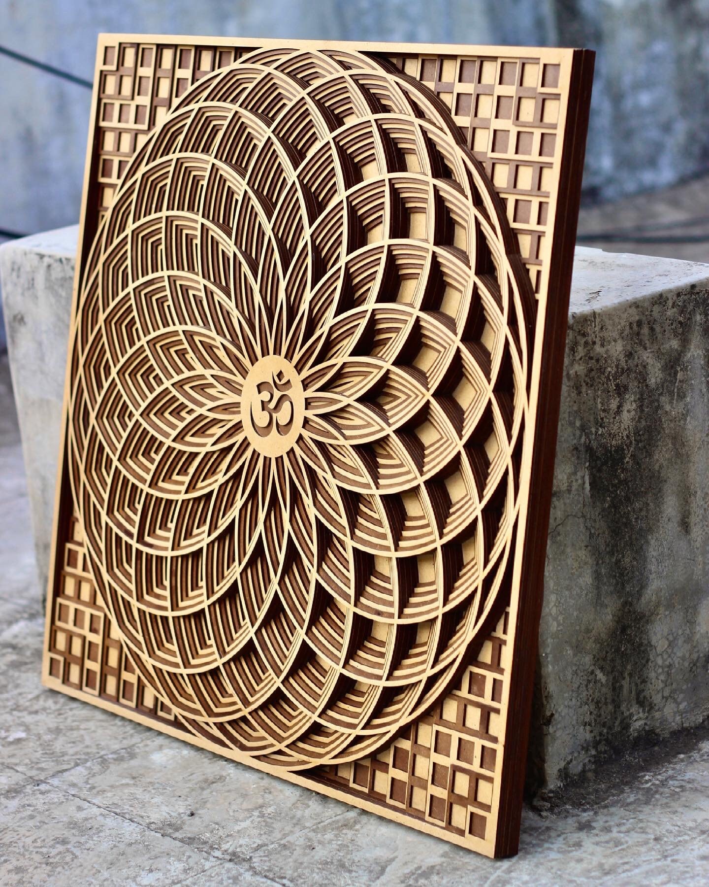 Om Mandala Wall Art Wooden Living Room Décor Ohm Spiritual Etsy