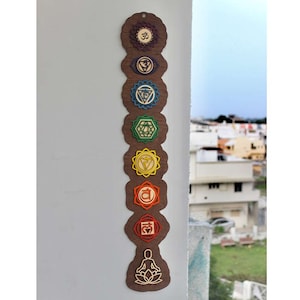 Mandala Wall Hanging Art 7 Chakras Pad Yoga Gift Seven Charkas Pad Toran Wooden Art Ohm Chakras Symbols Pad Healing Chakras Wall Hanging Art