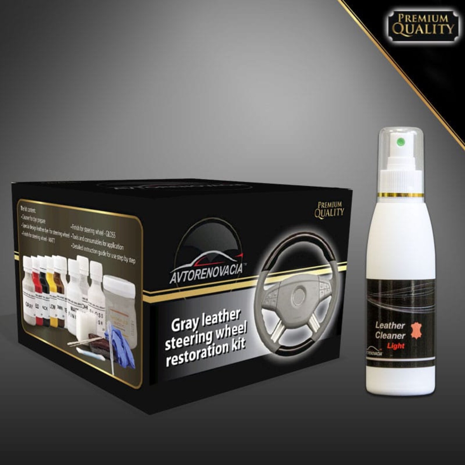 Gray leather steering wheel repair kit with cleaner light Etsy